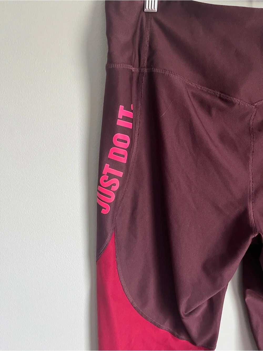 Nike Dri Fit Colorblock Ankle Just Do It Logo Burgundy High Rise Leggings Sz.XXL